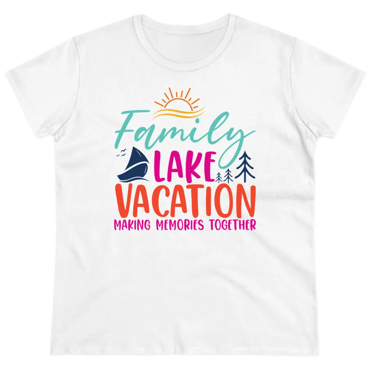 Family Lake Vacation Making Memories Ladies Tee in White