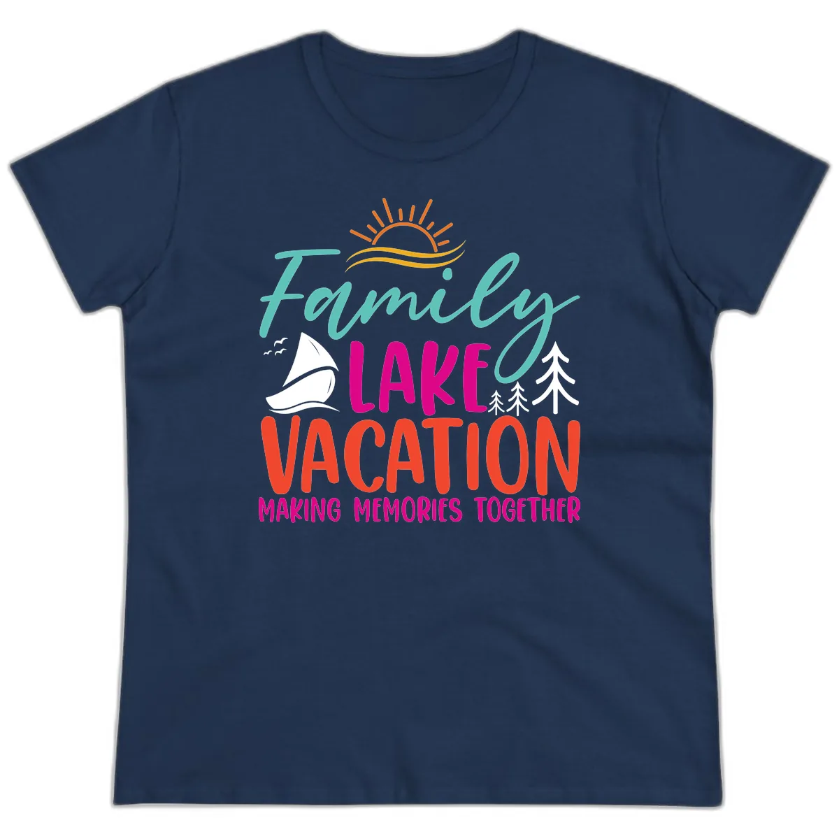 Family Lake Vacation Making Memories Ladies Tee in Navy