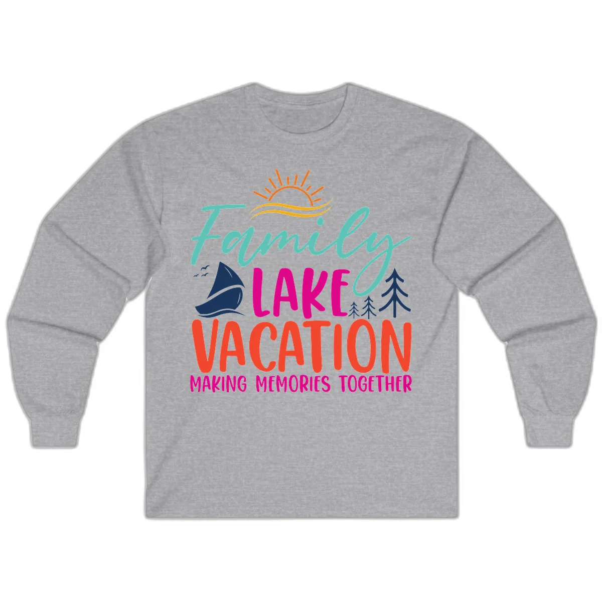 Family Lake Vacation Making Memories Long Sleeve in Sport Grey