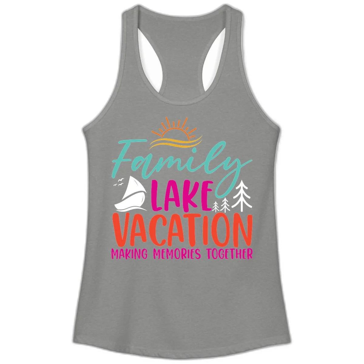 Family Lake Vacation Making Memories Ladies Tank in Heather Grey