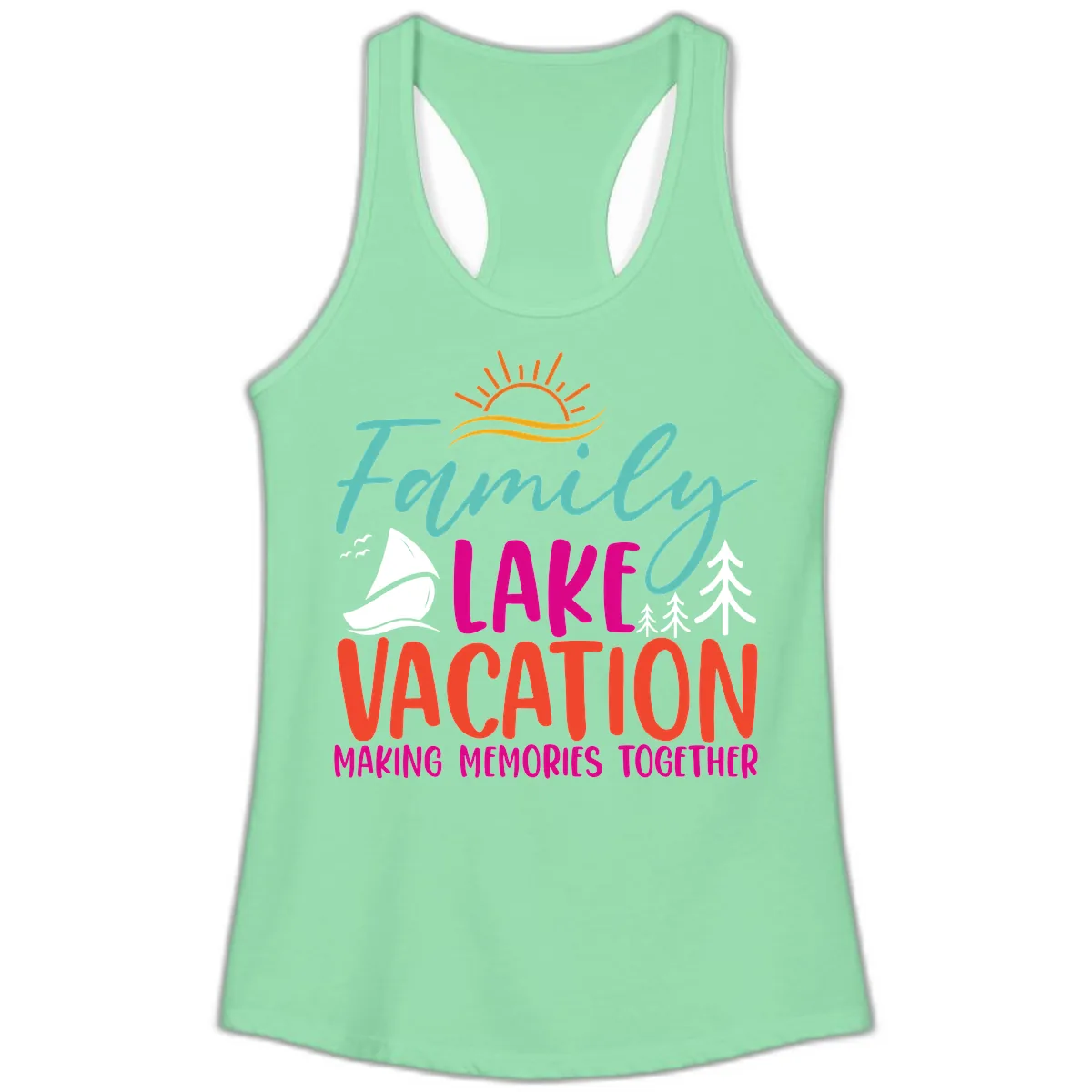 Family Lake Vacation Making Memories Ladies Tank in Solid Mint