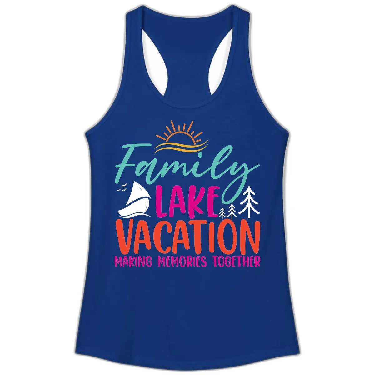 Family Lake Vacation Making Memories Ladies Tank in Solid Royal