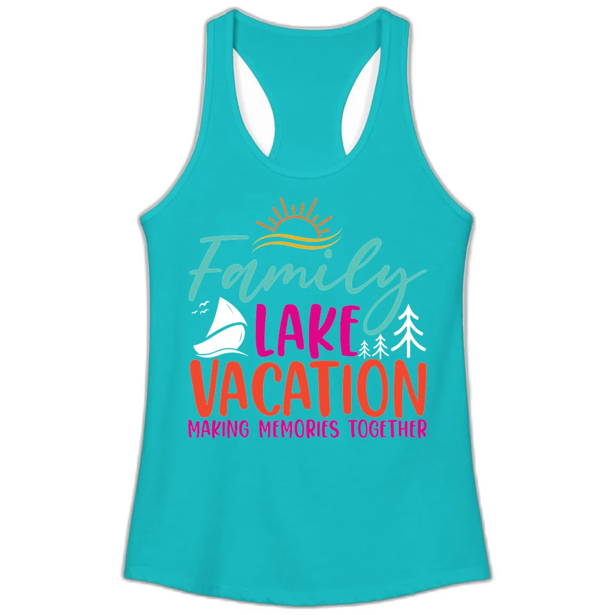 Family Lake Vacation Making Memories Ladies Tank in Tahiti Blue