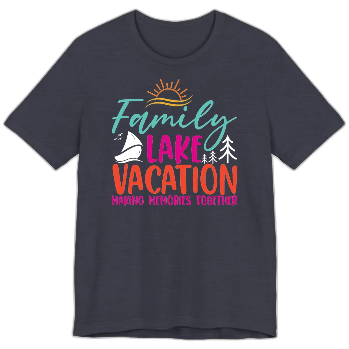 Family Lake Vacation Making Memories Premium T-Shirt in Heather Midnight Navy