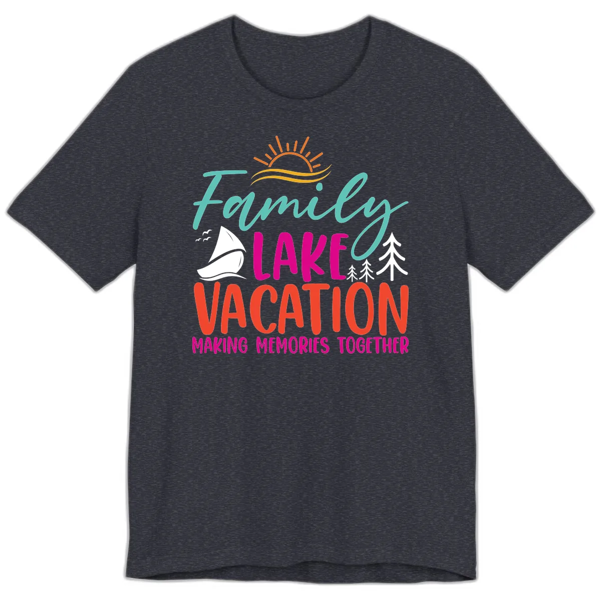 Family Lake Vacation Making Memories Premium T-Shirt in Heather Navy
