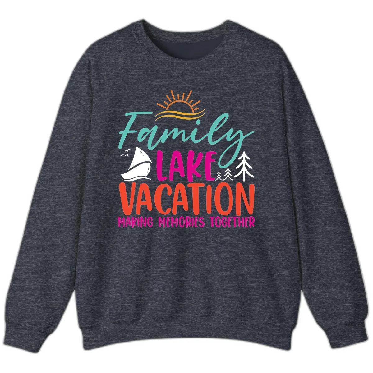 Family Lake Vacation Making Memories Sweatshirt in Heather Sport Dark Navy