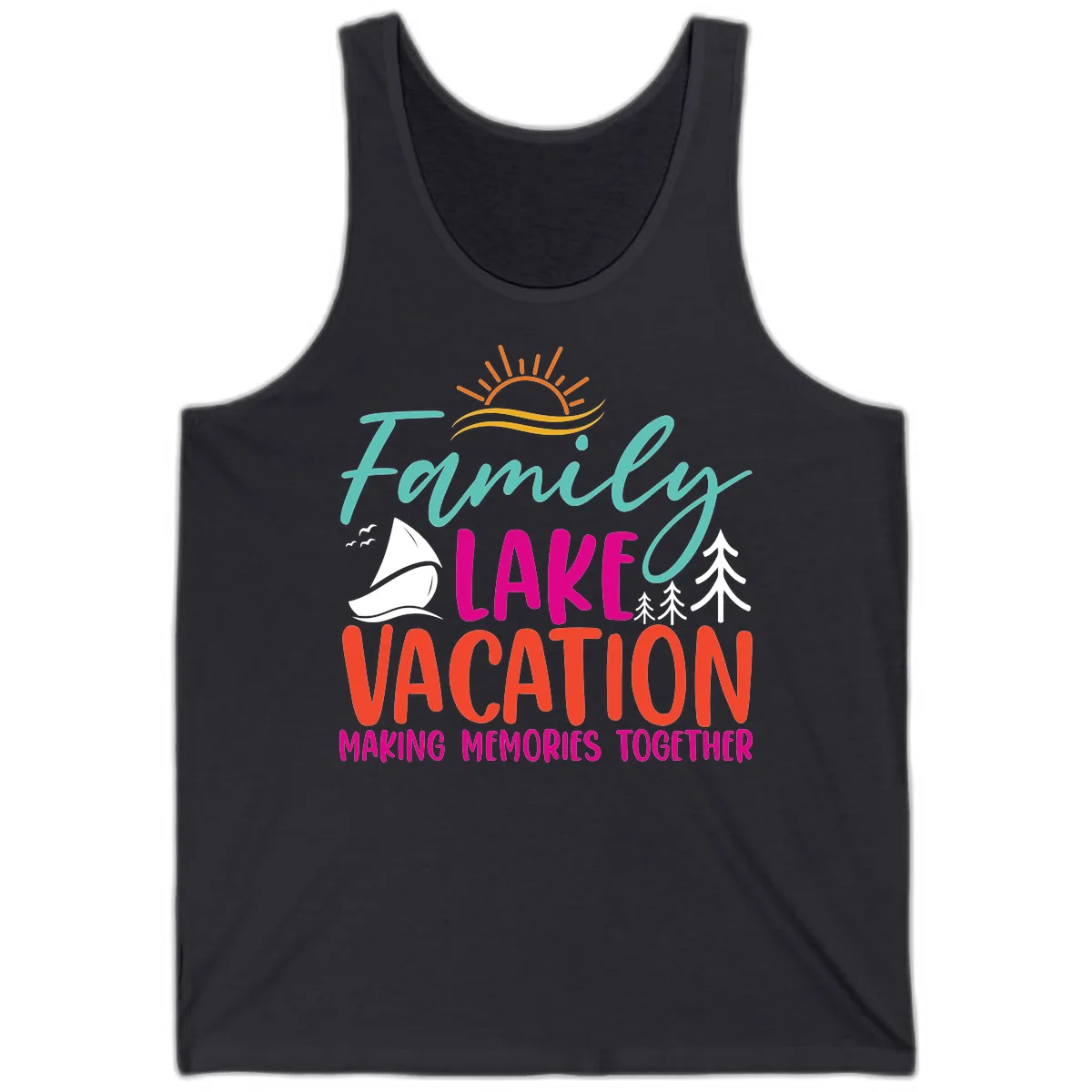 Family Lake Vacation Making Memories Tank in Dark Grey