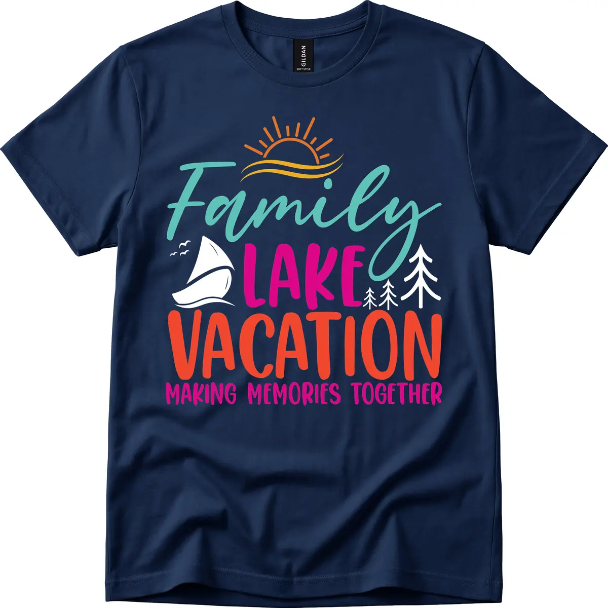 Family Lake Vacation Making Memories T-Shirt in Navy