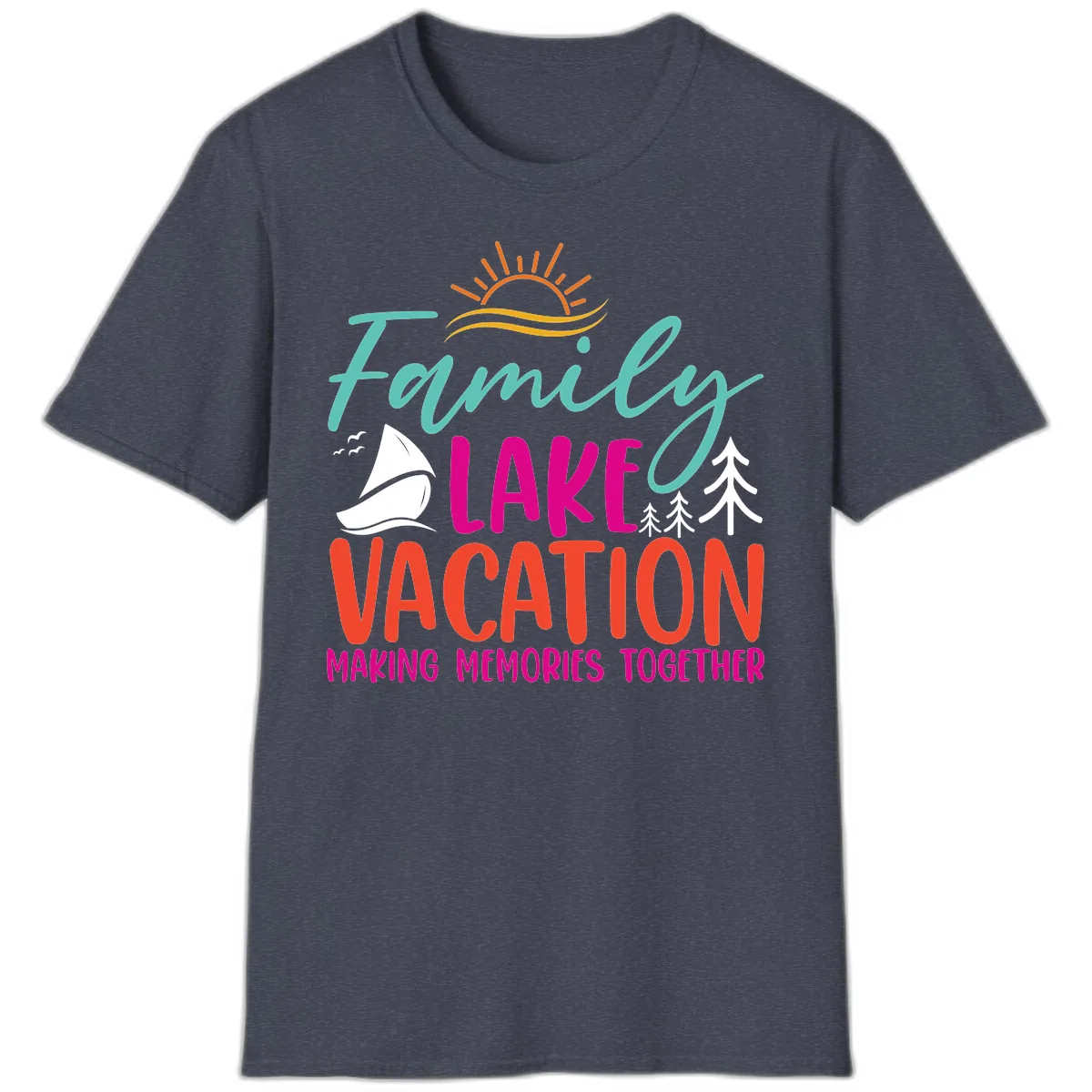 Family Lake Vacation Making Memories T-Shirt in Heather Navy