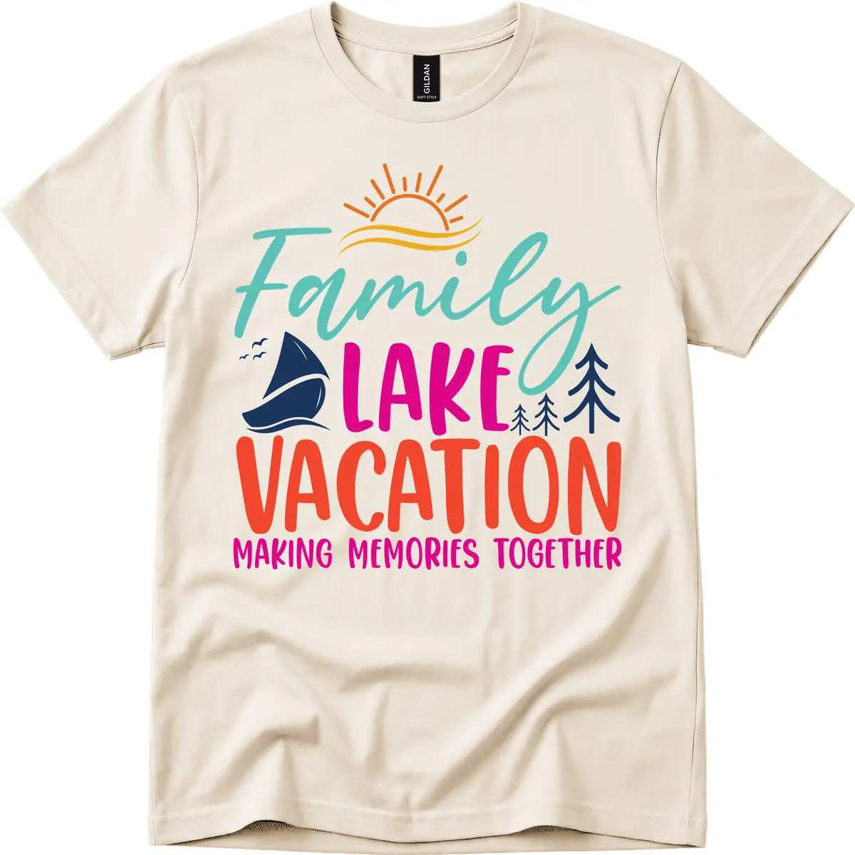 Family Lake Vacation Making Memories T-Shirt in Natural
