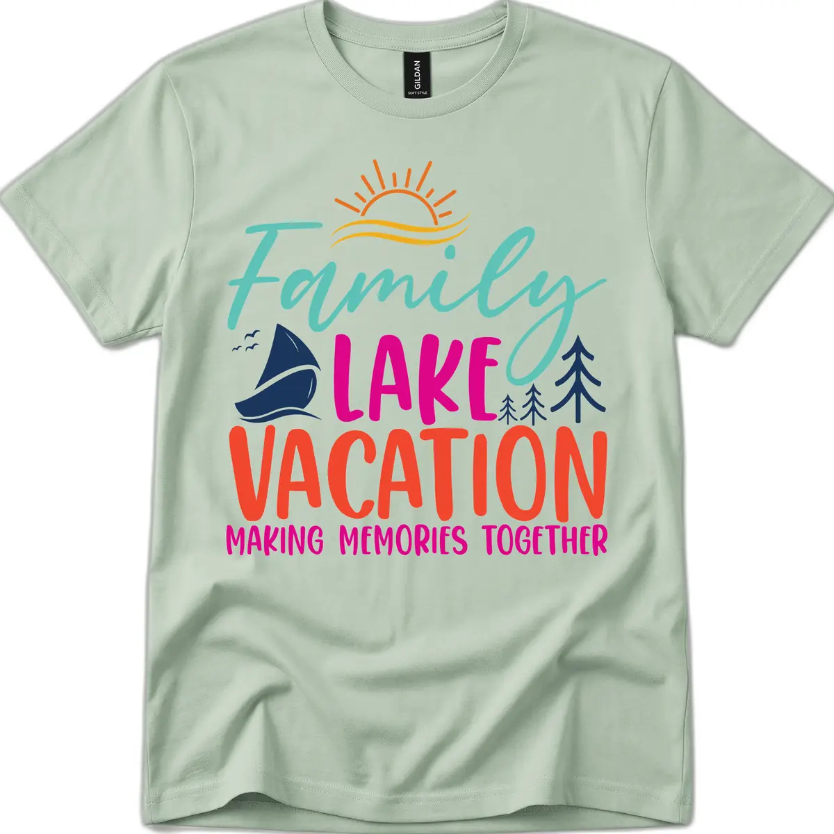 Family Lake Vacation Making Memories T-Shirt in Sage
