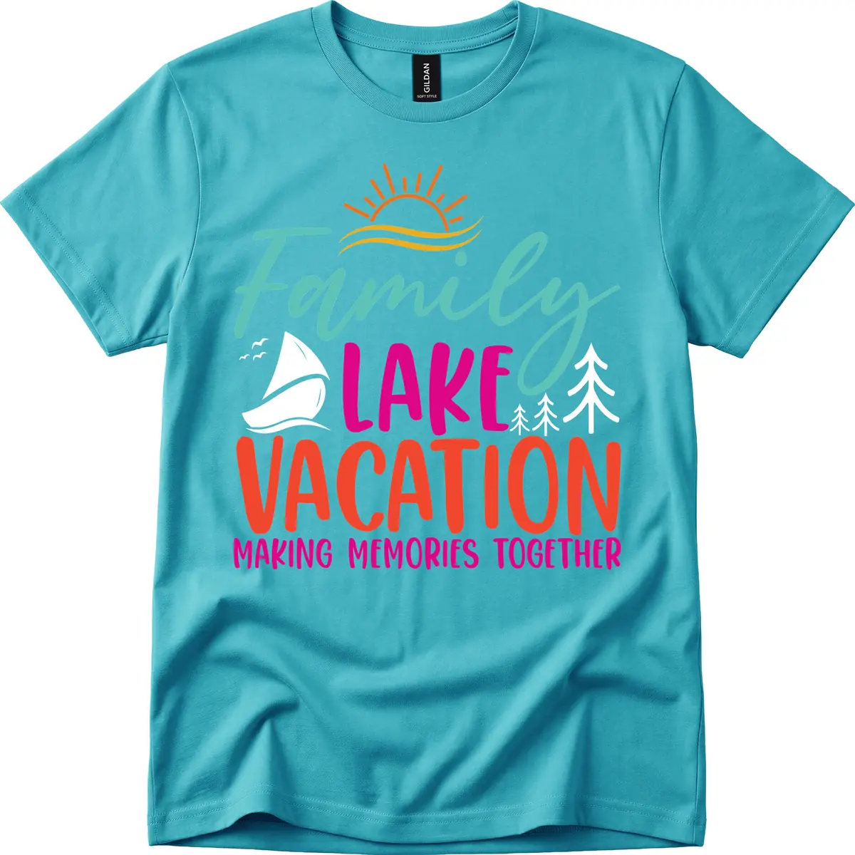 Family Lake Vacation Making Memories T-Shirt in Tropical Blue