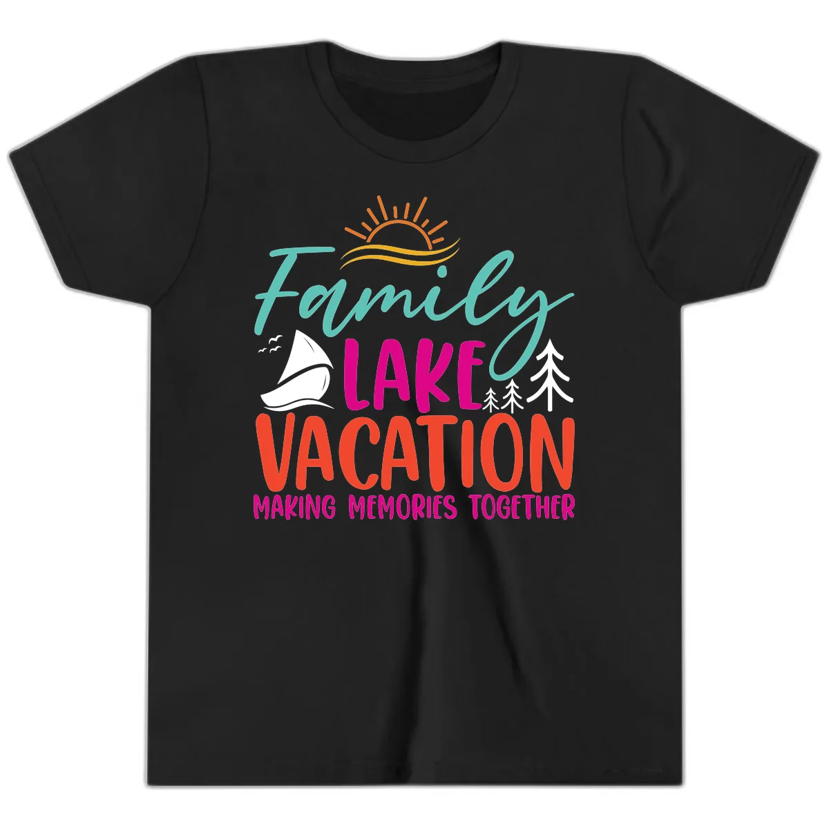 Family Lake Vacation Making Memories Youth T-Shirt in Black