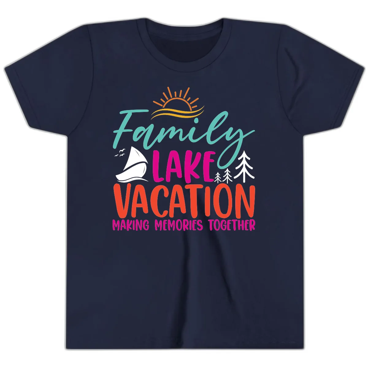 Family Lake Vacation Making Memories Youth T-Shirt in Navy