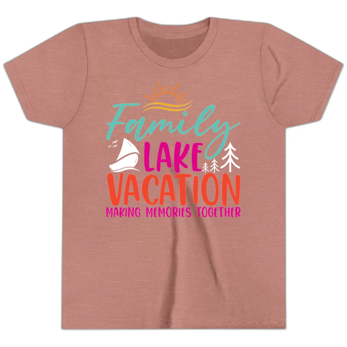 Family Lake Vacation Making Memories Youth T-Shirt in Heather Mauve