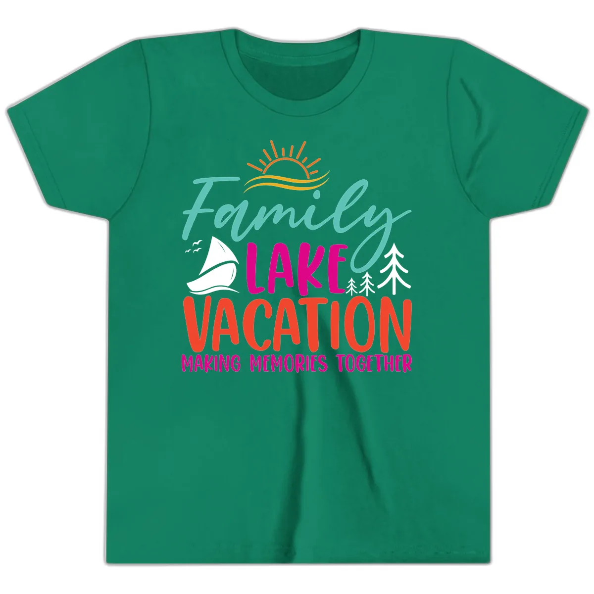 Family Lake Vacation Making Memories Youth T-Shirt in Kelly