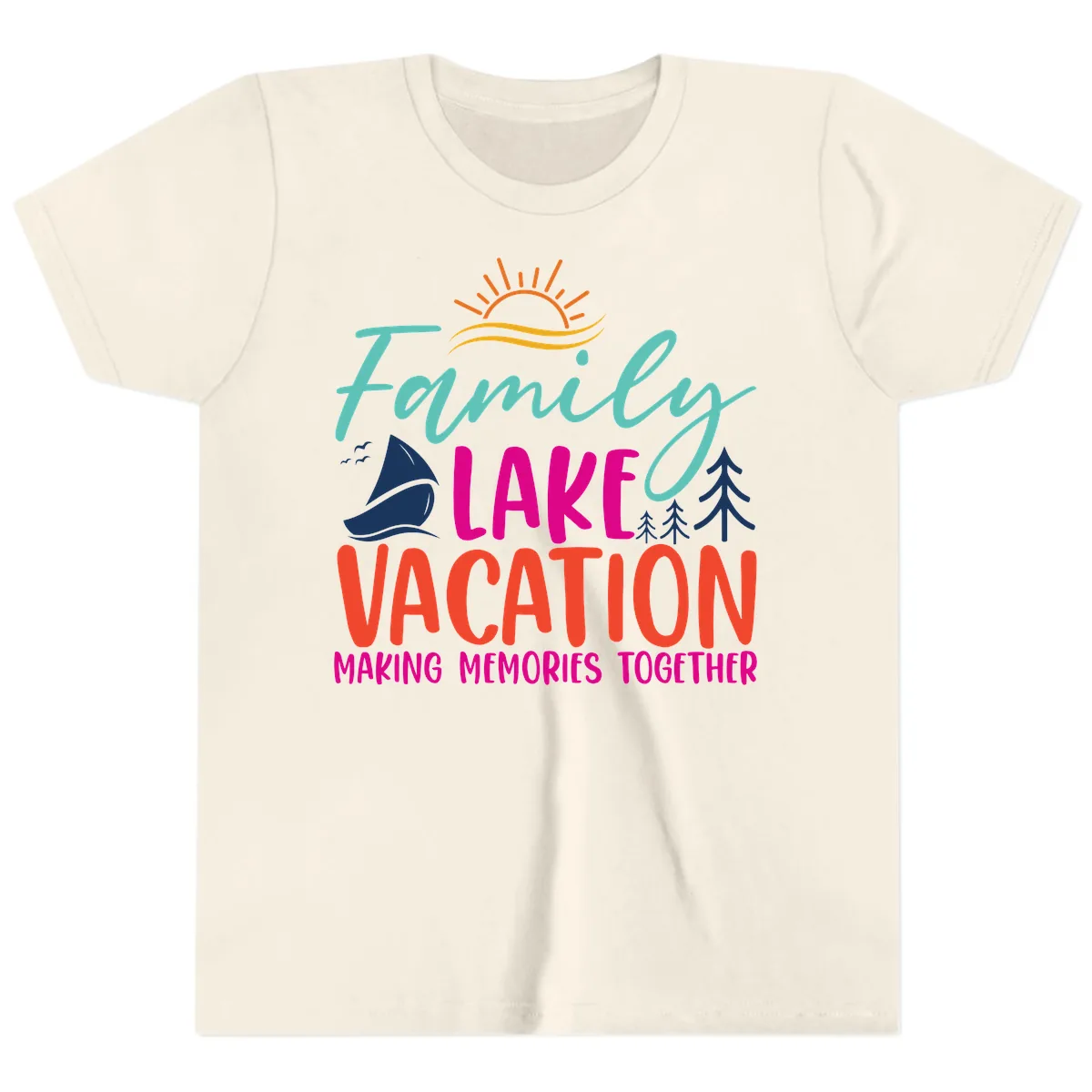 Family Lake Vacation Making Memories Youth T-Shirt in Natural