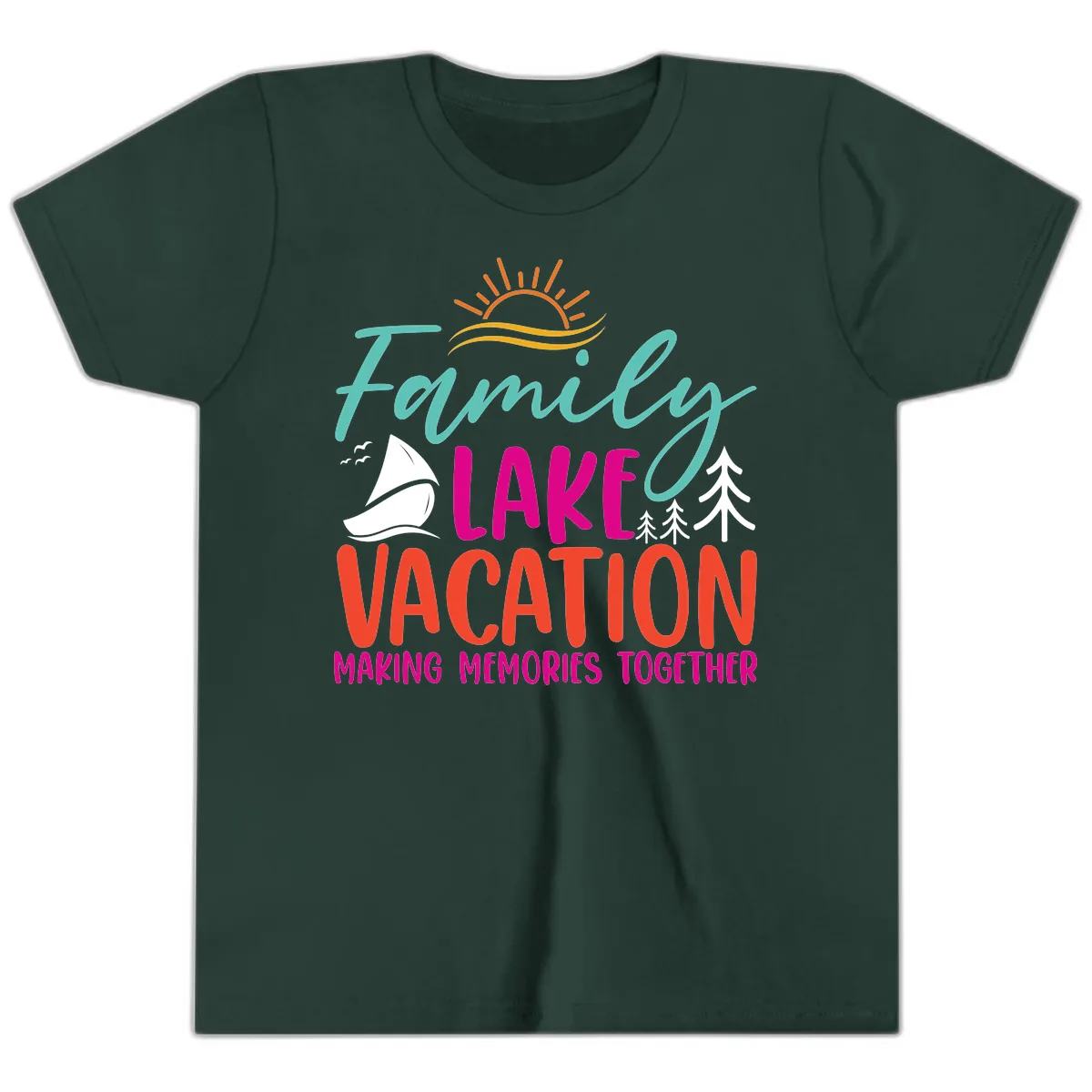 Family Lake Vacation Making Memories Youth T-Shirt in Forest