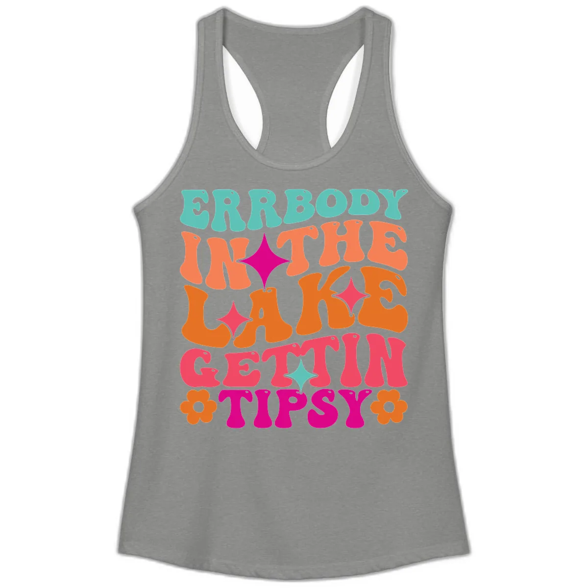 Everybody In The Lake Gettin Tipsy Ladies Tank in Heather Grey