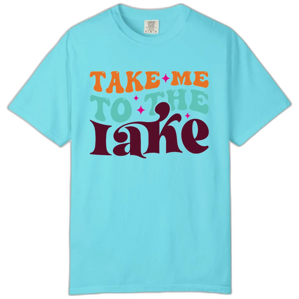 Take Me To The Lake Retro Typography Comfort Color in Lagoon Blue