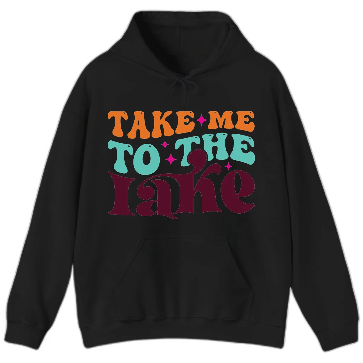 Take Me To The Lake Retro Typography Hoodie in Black