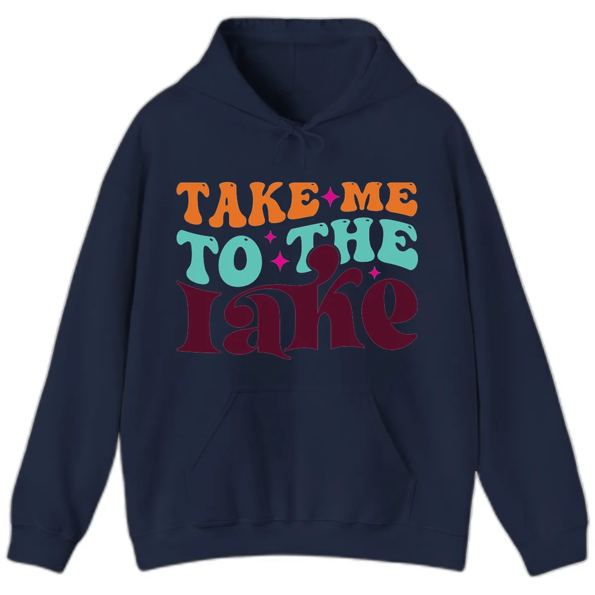 Take Me To The Lake Retro Typography Hoodie in Navy