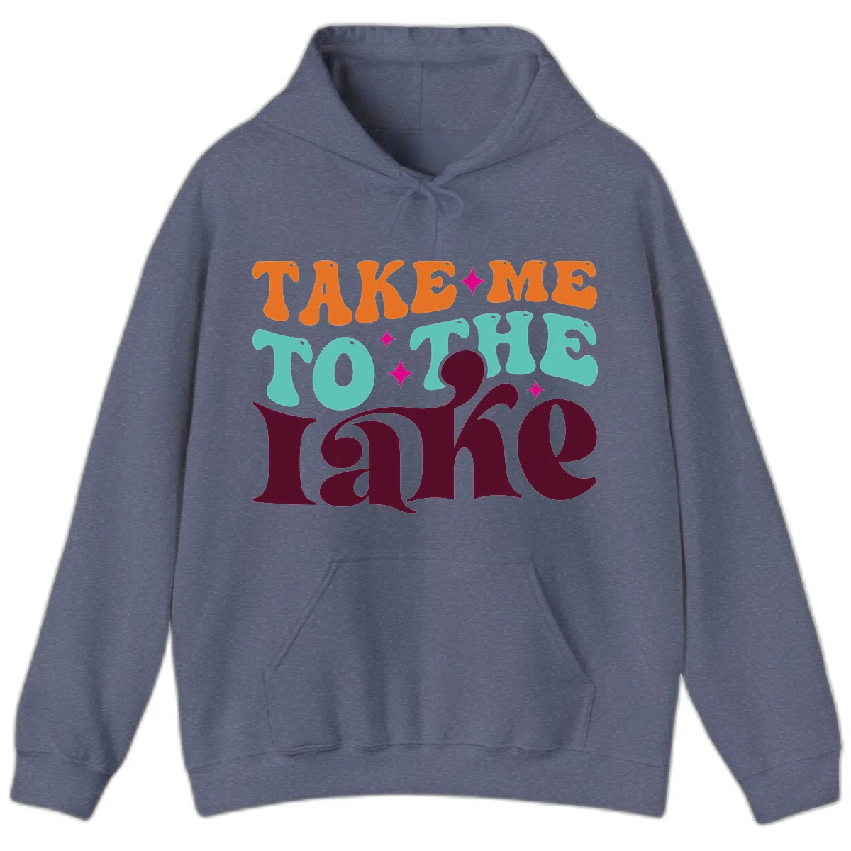 Take Me To The Lake Retro Typography Hoodie in Heather Navy