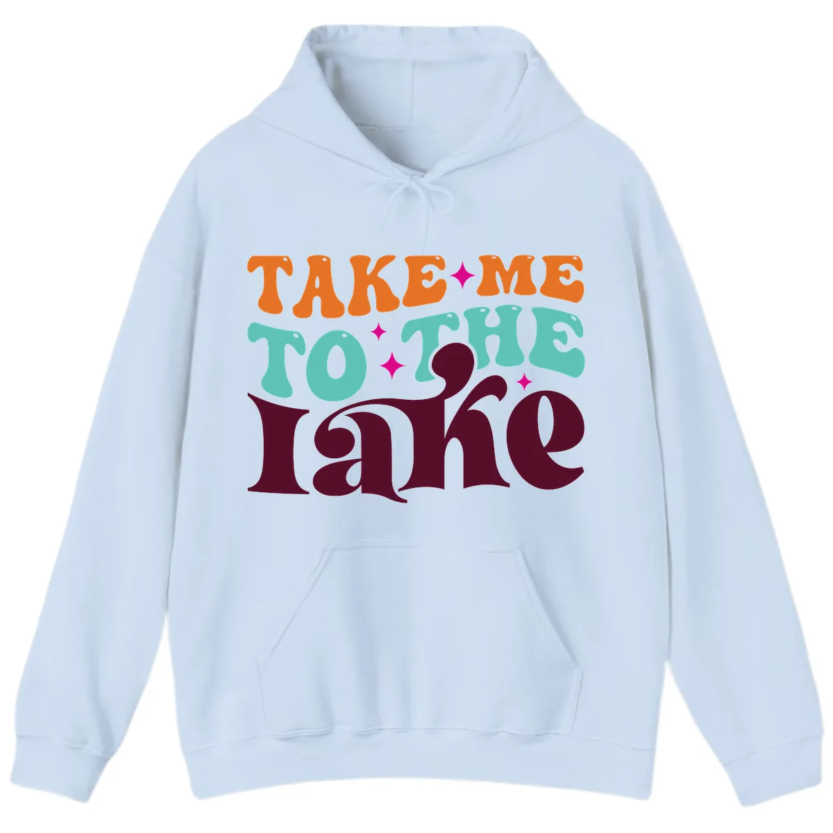 Take Me To The Lake Retro Typography Hoodie in Light Blue