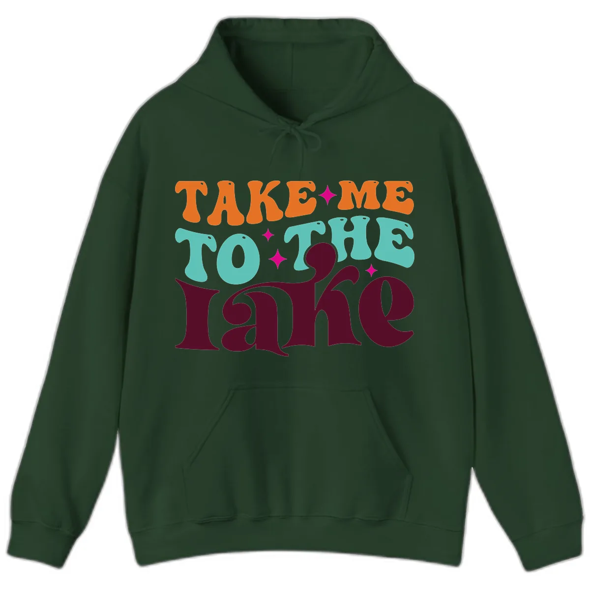 Take Me To The Lake Retro Typography Hoodie in Forest Green
