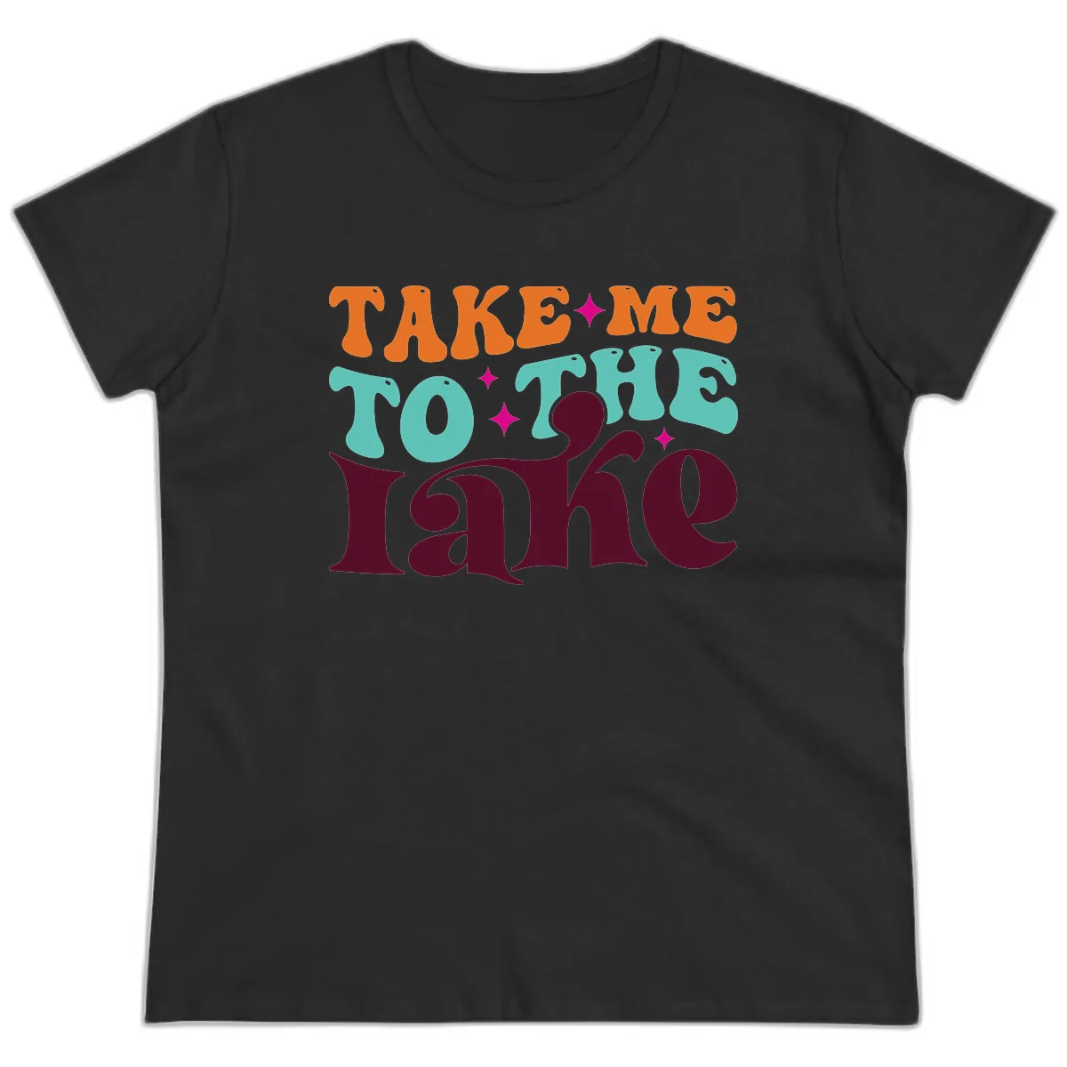 Take Me To The Lake Retro Typography Ladies Tee in Black