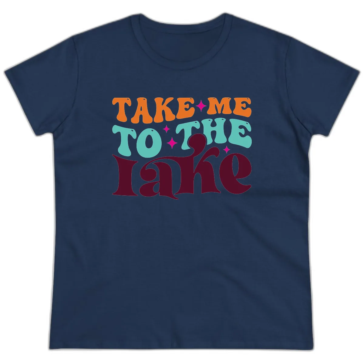 Take Me To The Lake Retro Typography Ladies Tee in Navy