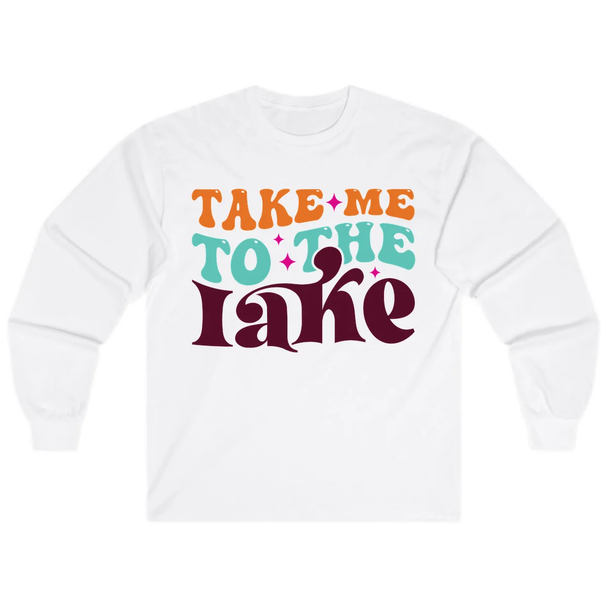 Take Me To The Lake Retro Typography Long Sleeve in White