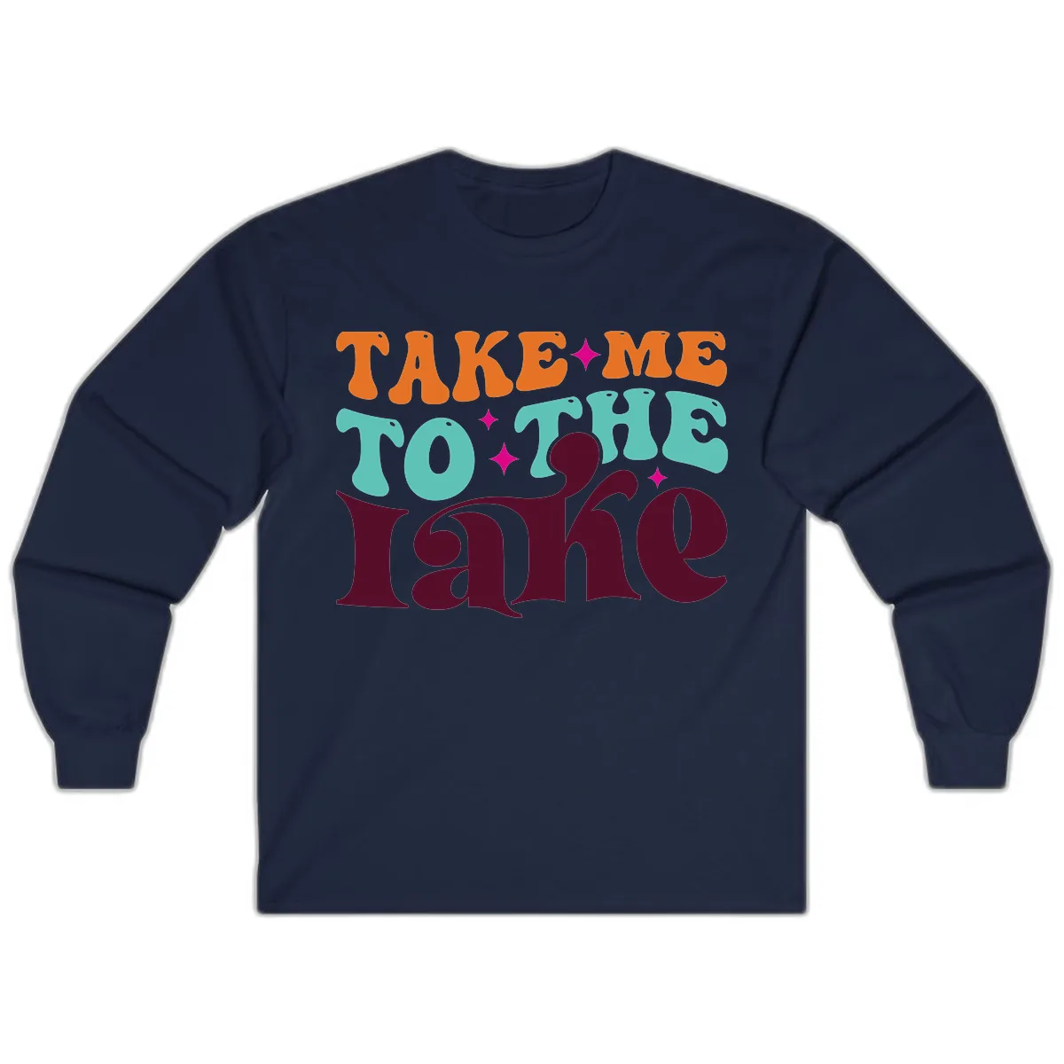 Take Me To The Lake Retro Typography Long Sleeve in Navy