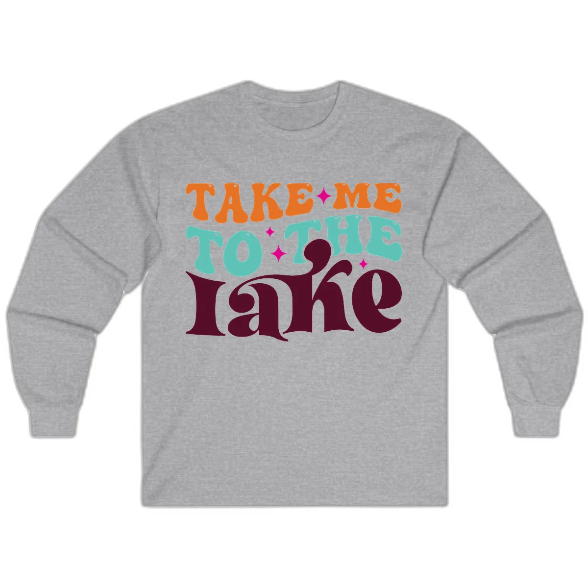 Take Me To The Lake Retro Typography Long Sleeve in Sport Grey