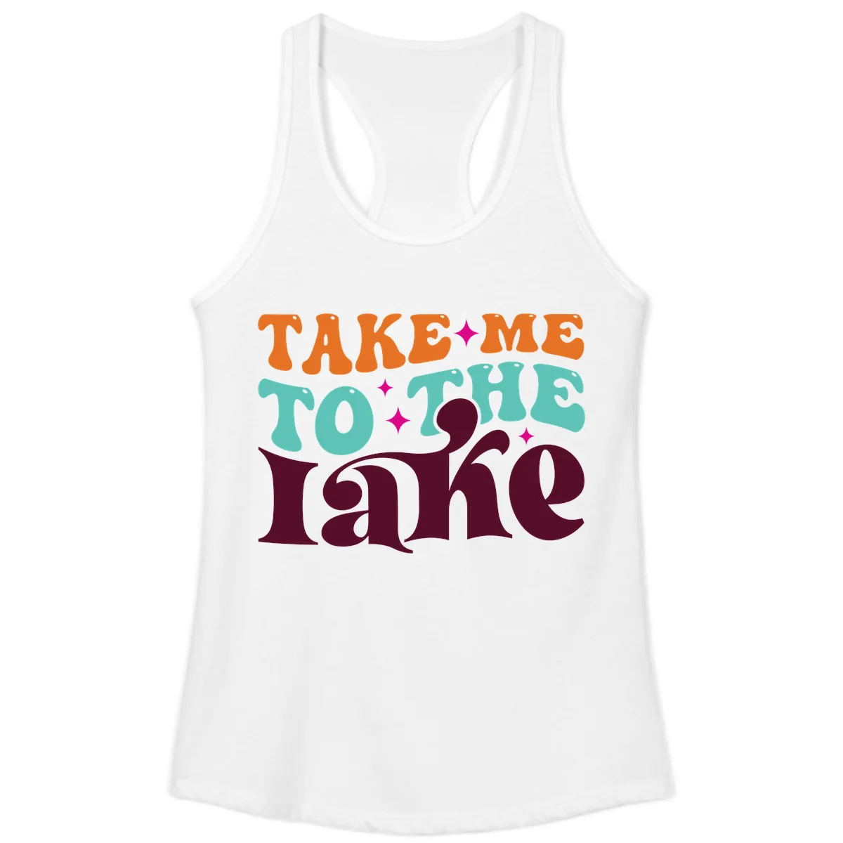 Take Me To The Lake Retro Typography Ladies Tank in White