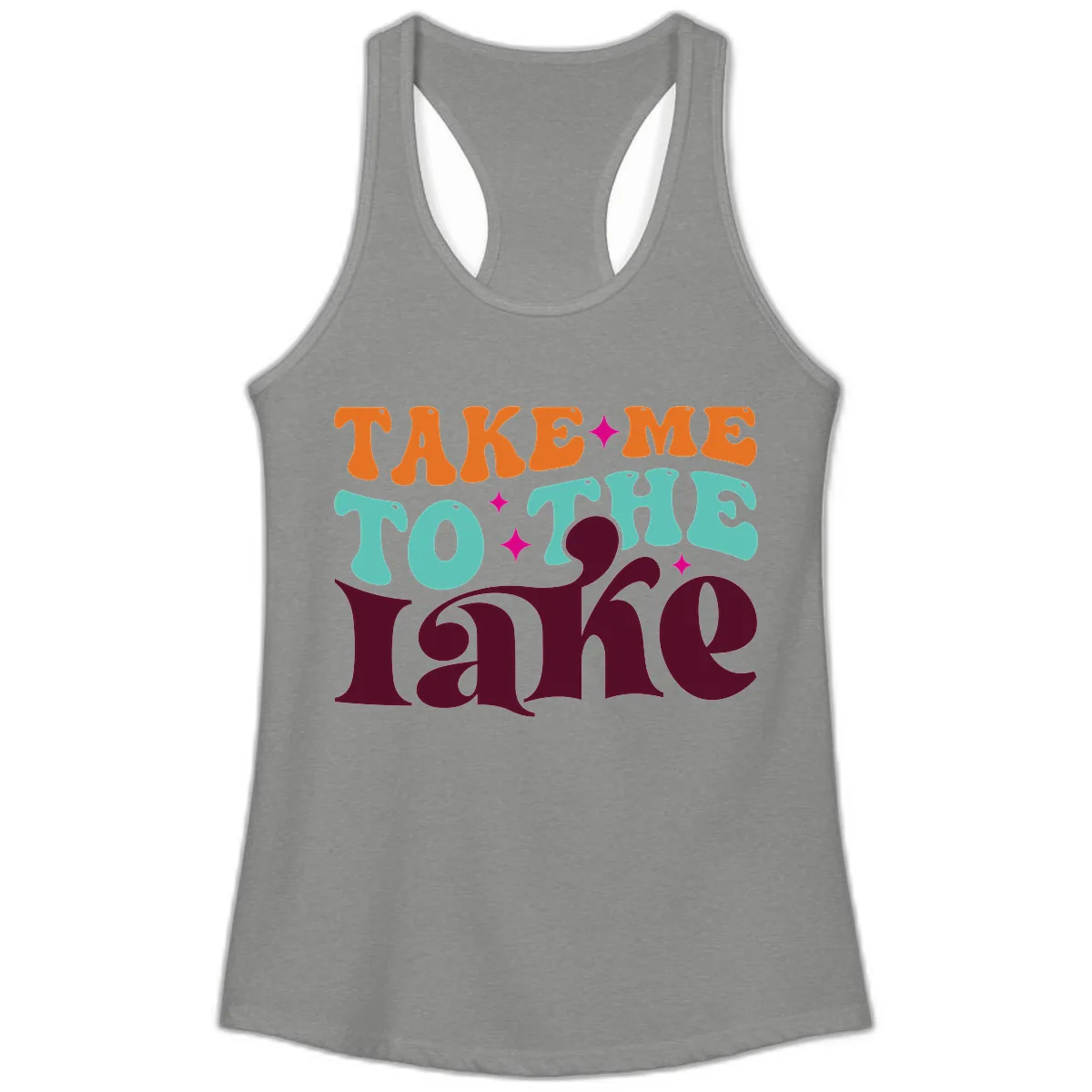 Take Me To The Lake Retro Typography Ladies Tank in Heather Grey