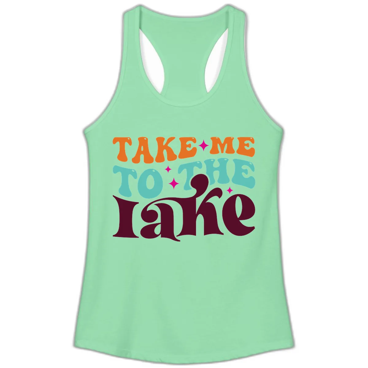 Take Me To The Lake Retro Typography Ladies Tank in Solid Mint