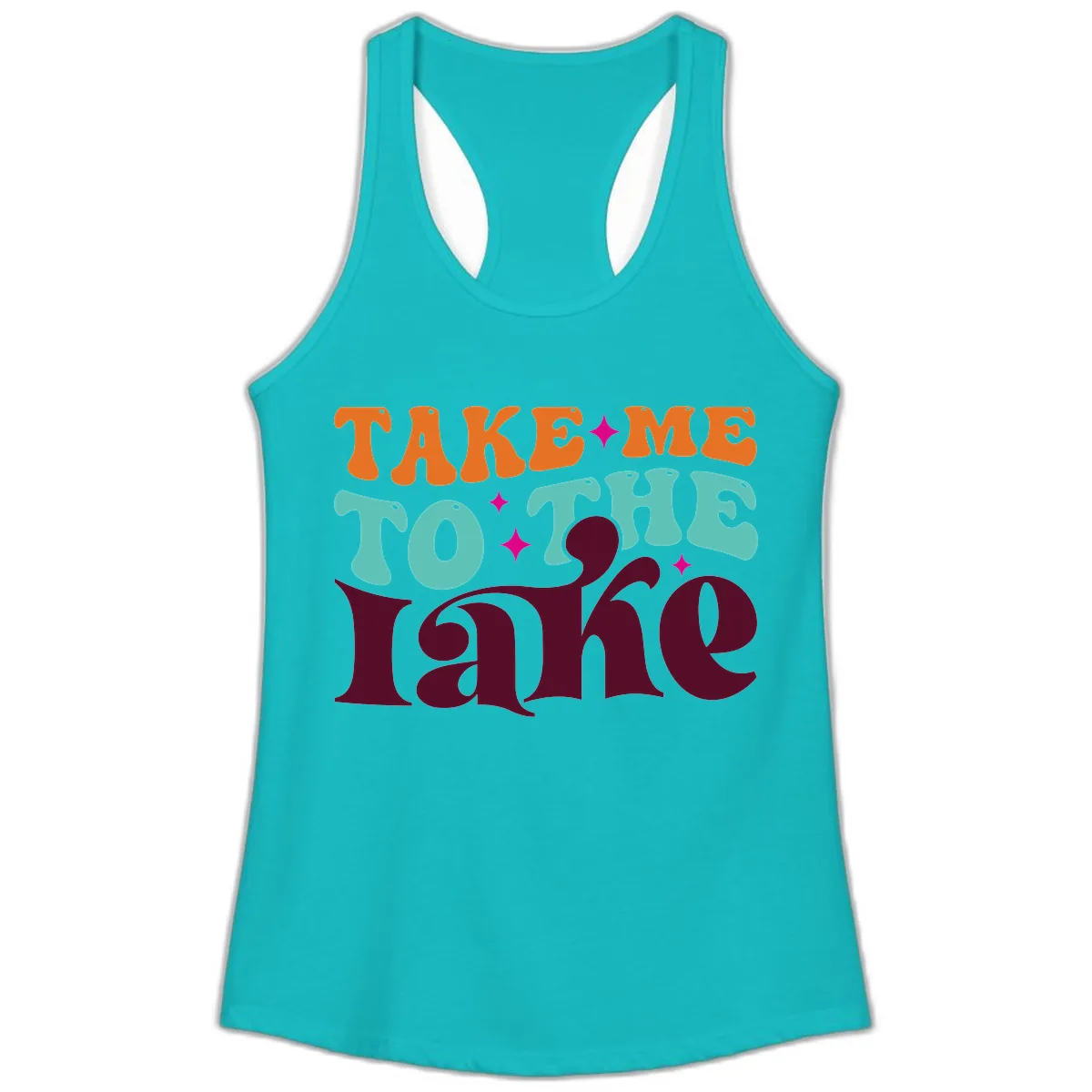 Take Me To The Lake Retro Typography Ladies Tank in Tahiti Blue