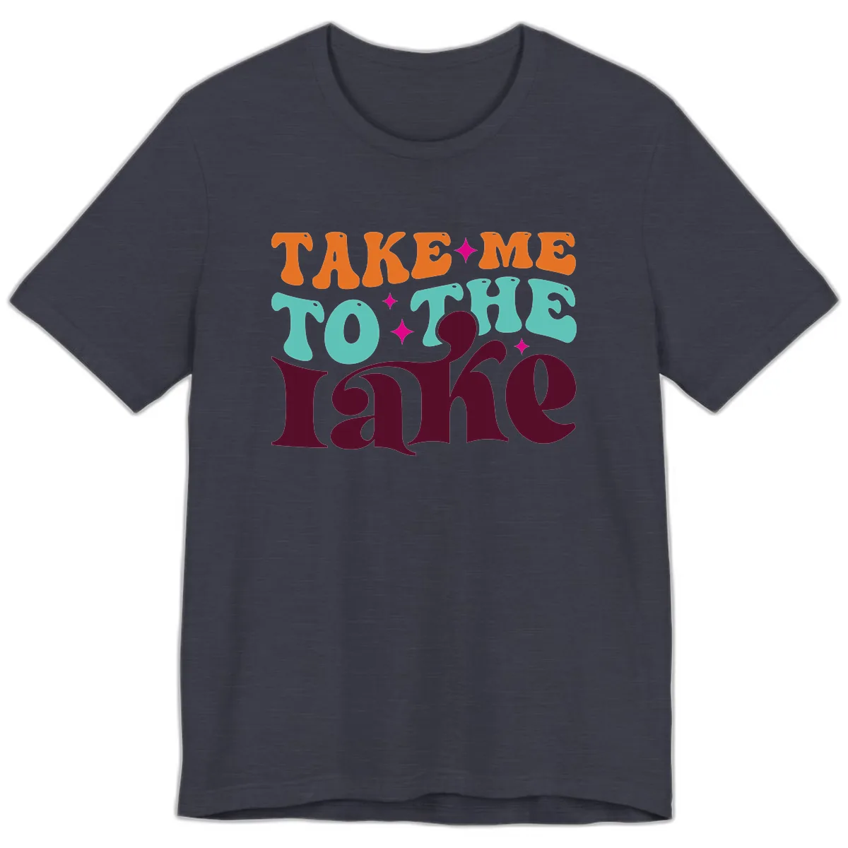 Take Me To The Lake Retro Typography Premium T-Shirt in Heather Midnight Navy
