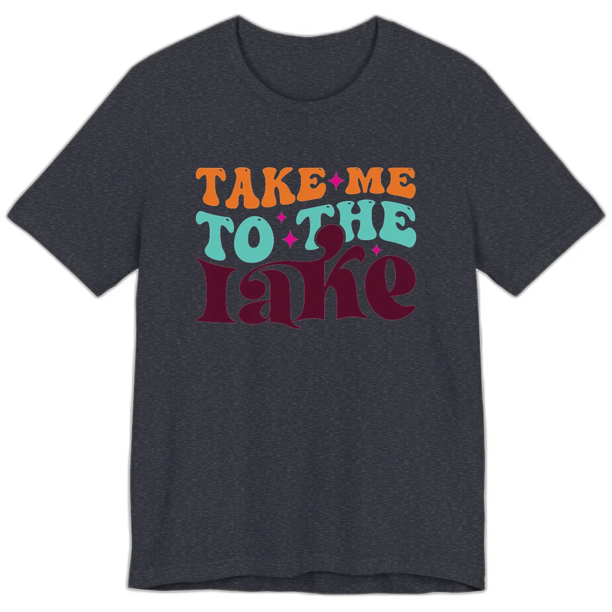 Take Me To The Lake Retro Typography Premium T-Shirt in Heather Navy