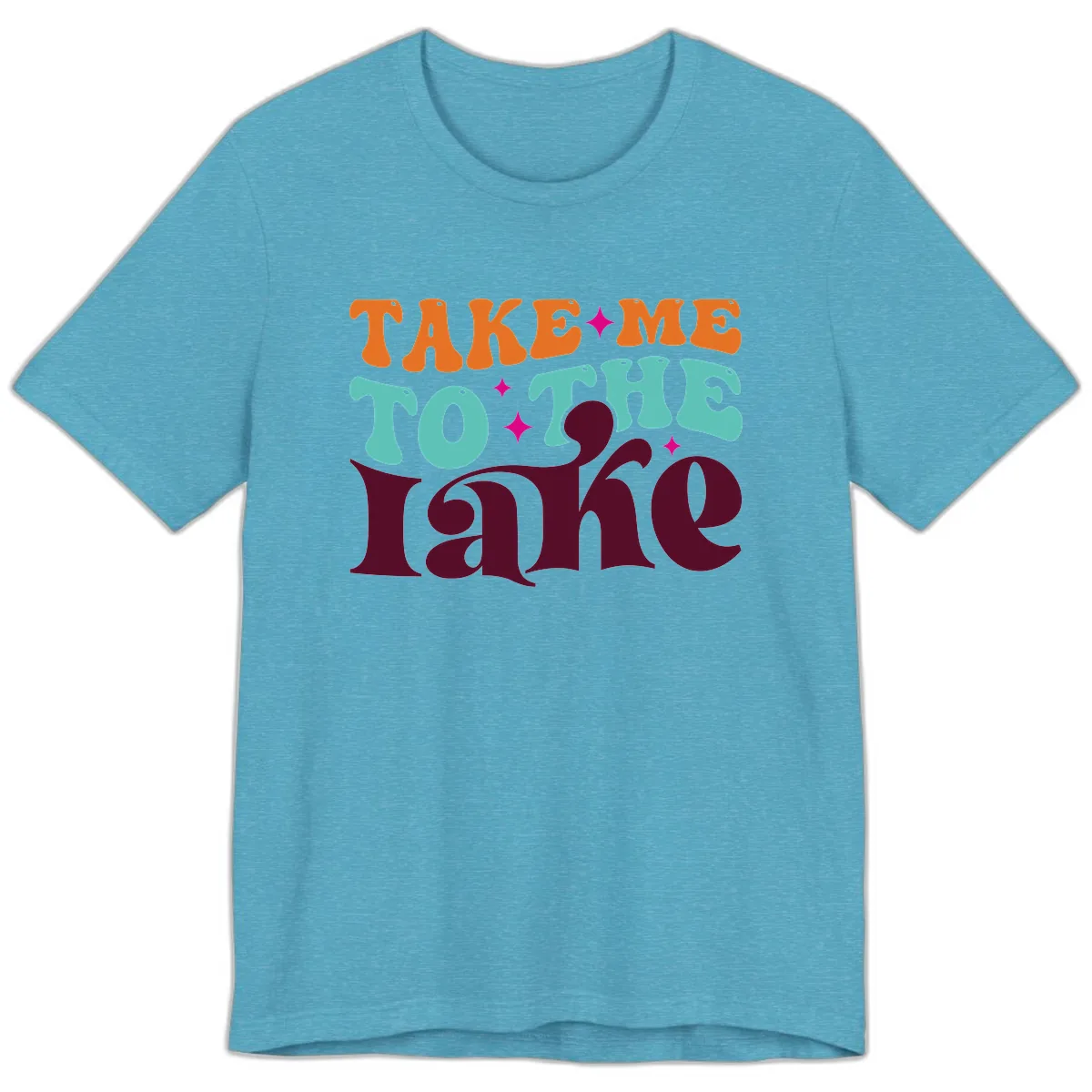 Take Me To The Lake Retro Typography Premium T-Shirt in Heather Aqua