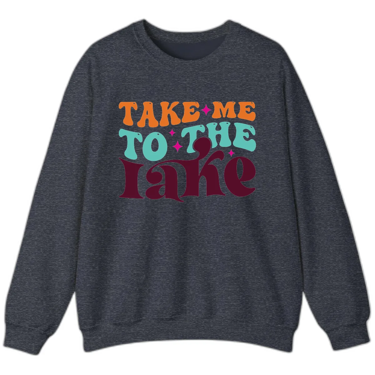 Take Me To The Lake Retro Typography Sweatshirt in Heather Sport Dark Navy