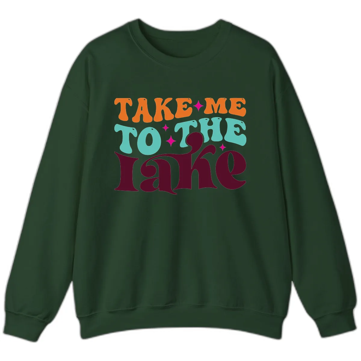 Take Me To The Lake Retro Typography Sweatshirt in Forest Green