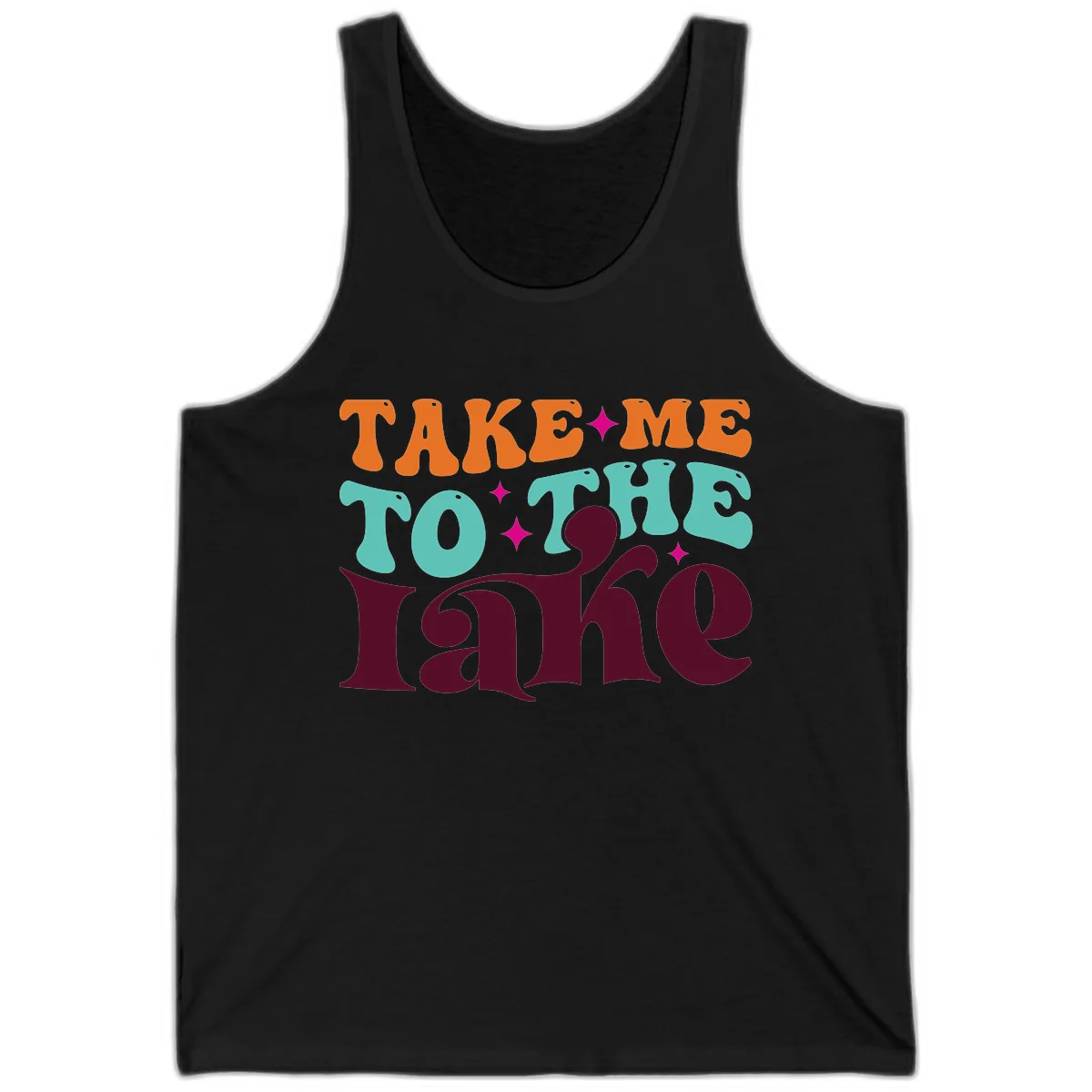 Take Me To The Lake Retro Typography Tank in Black