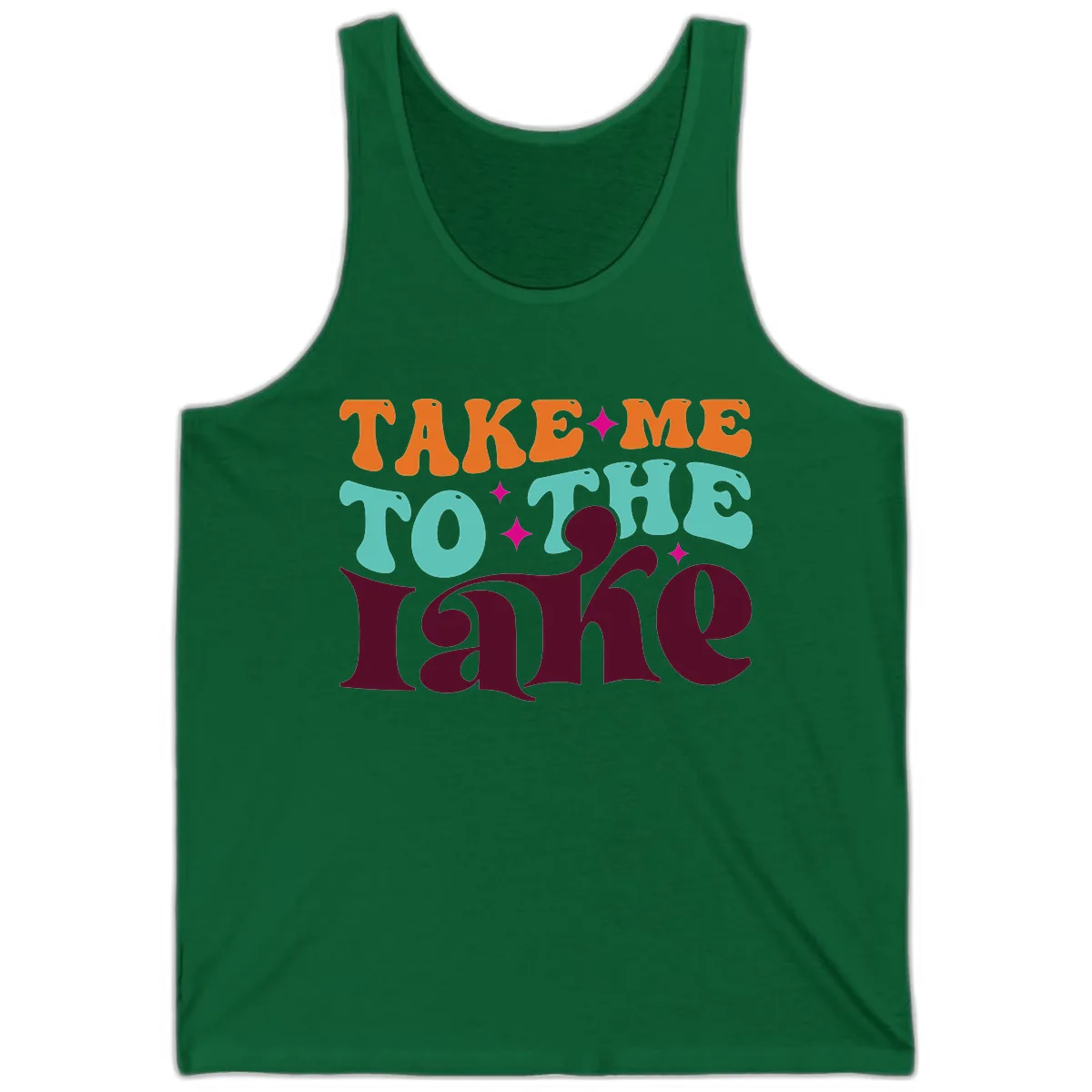Take Me To The Lake Retro Typography Tank in Kelly