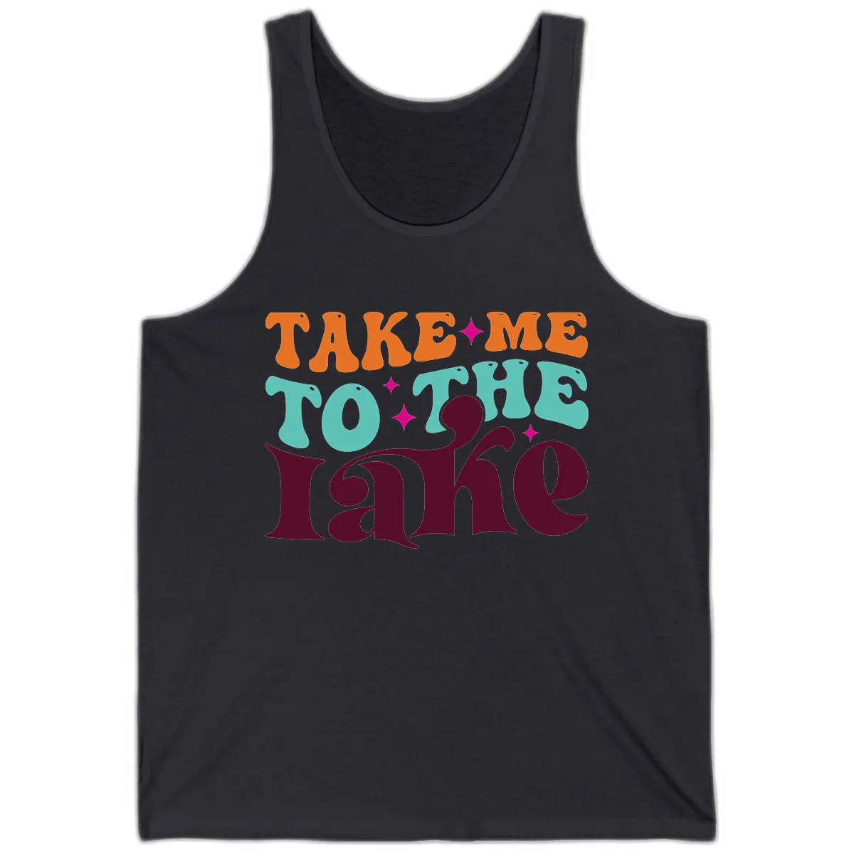 Take Me To The Lake Retro Typography Tank in Dark Grey