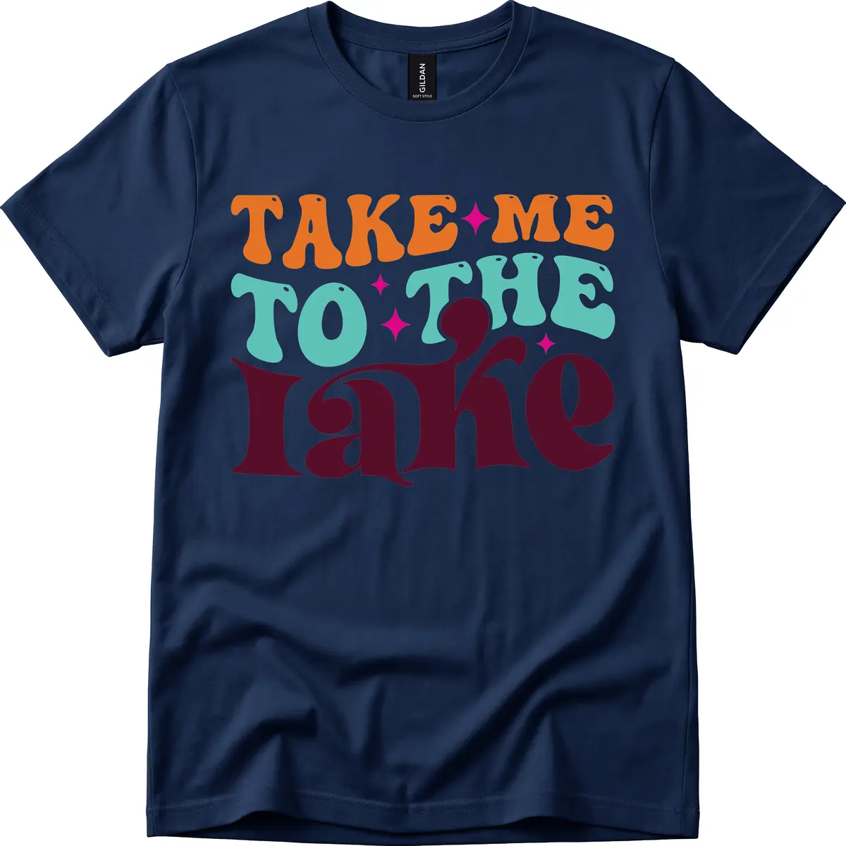 Take Me To The Lake Retro Typography T-Shirt in Navy