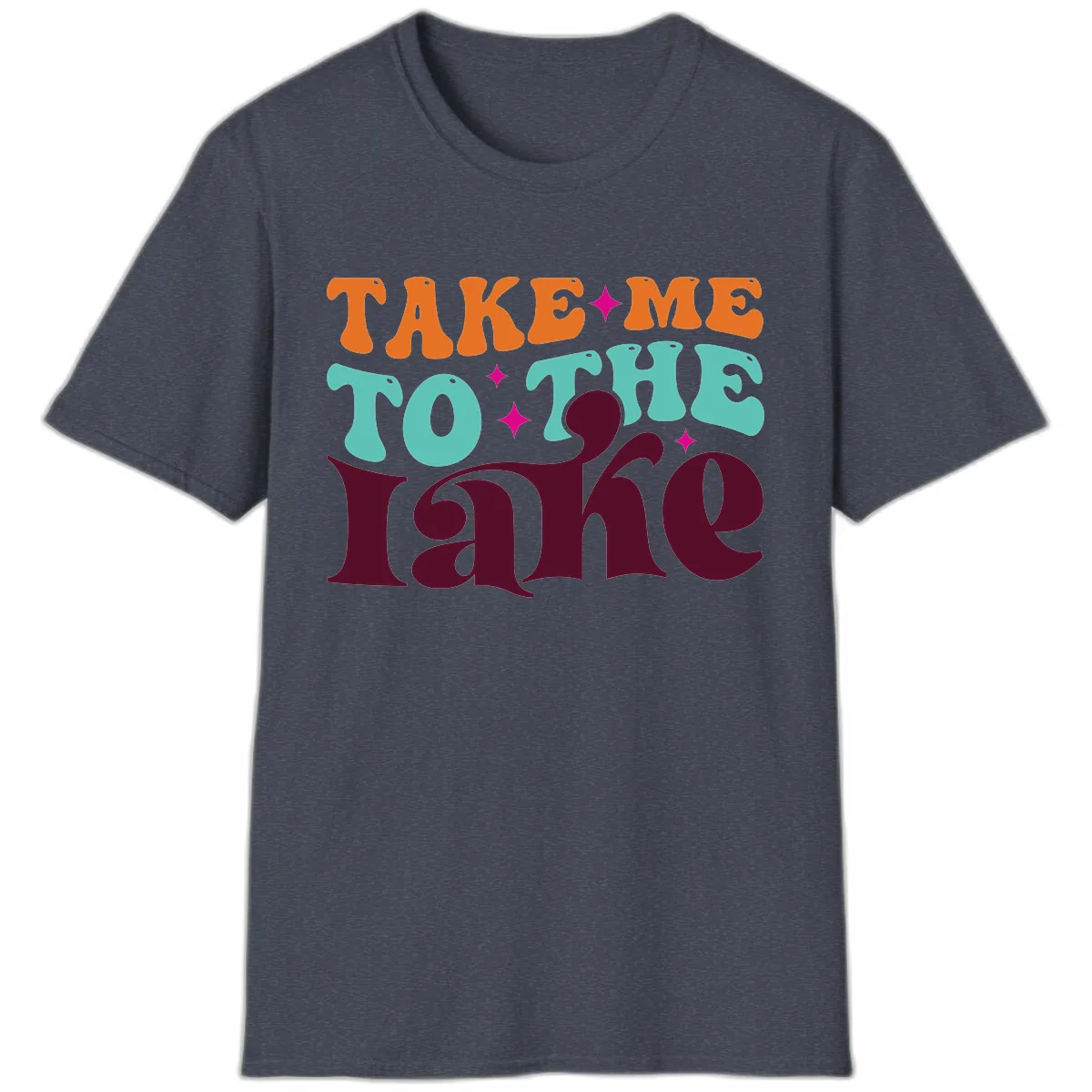Take Me To The Lake Retro Typography T-Shirt in Heather Navy