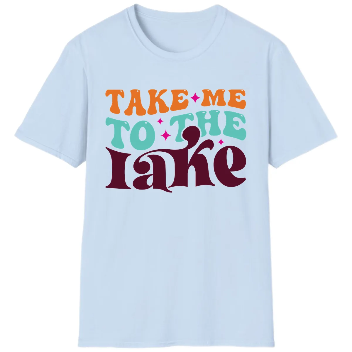 Take Me To The Lake Retro Typography T-Shirt in Light Blue