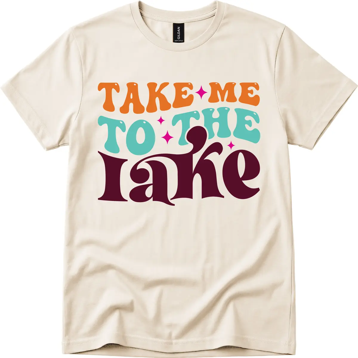 Take Me To The Lake Retro Typography T-Shirt in Natural